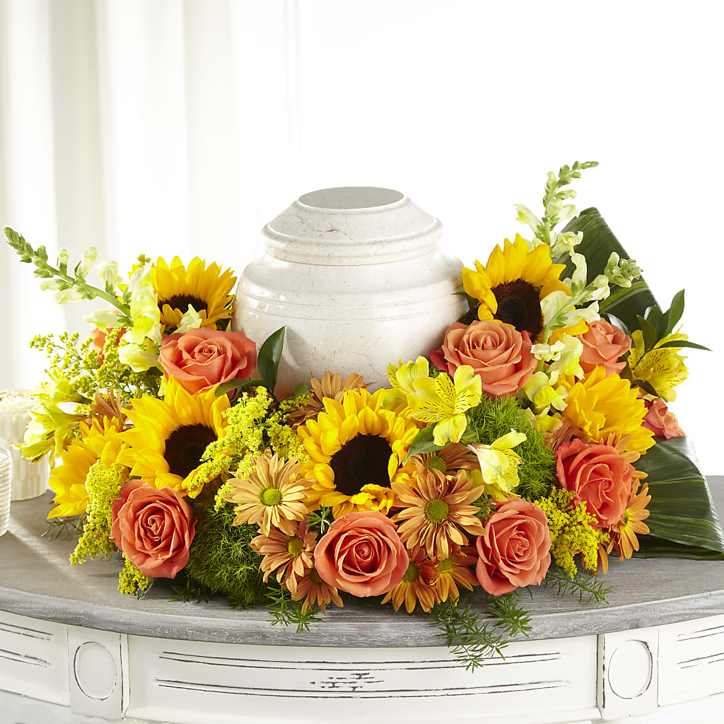 Faithful Sunflower Cremation Adornment – White Eagle Flowers, Chicago IL