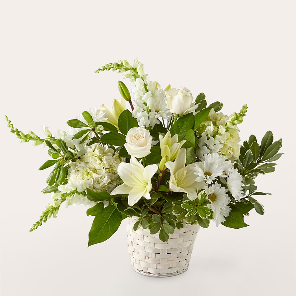 Ivory Elegance Floral Basket – White Eagle Flowers, Chicago IL