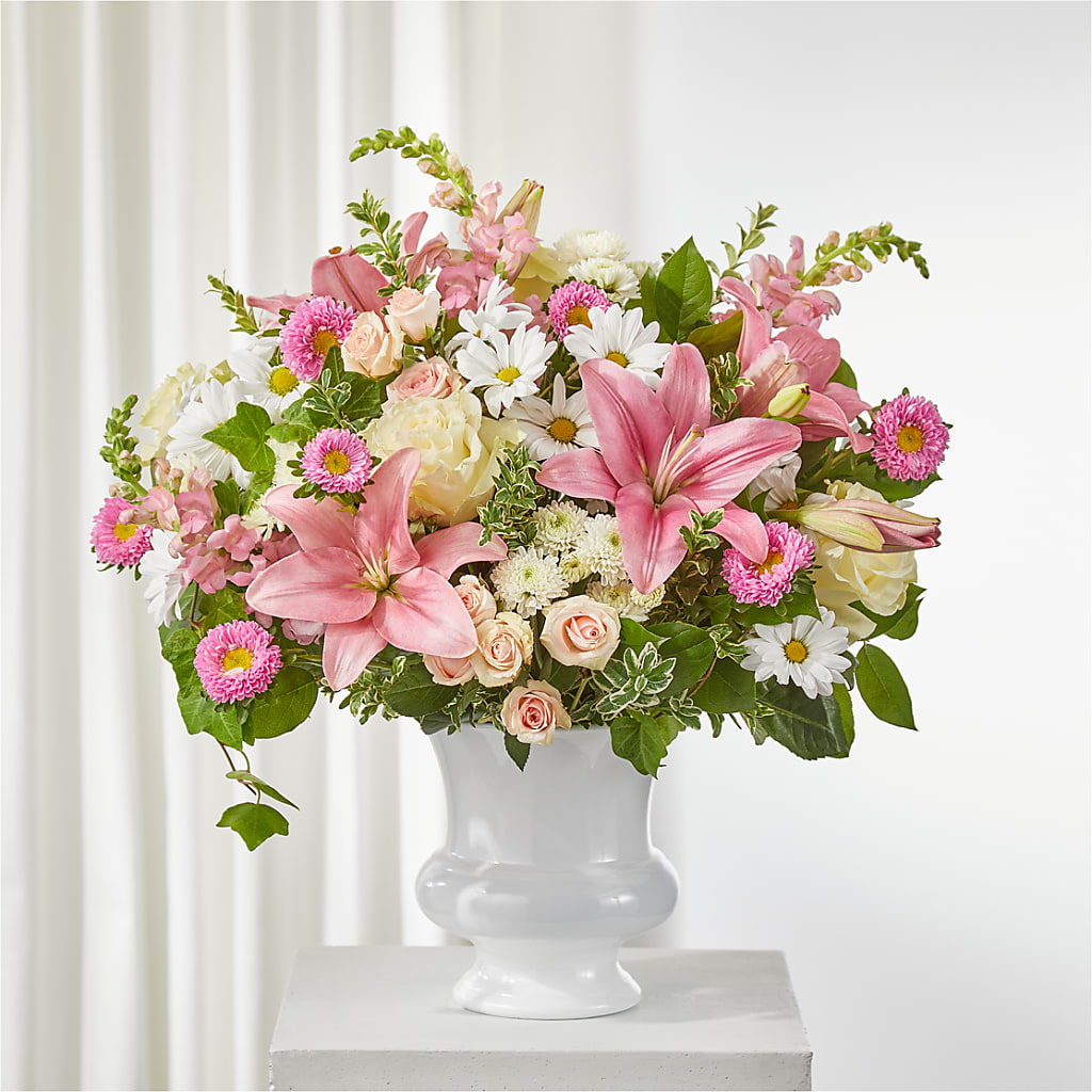 Empathetic Blooms Urn Arrangement – White Eagle Flowers, Chicago IL