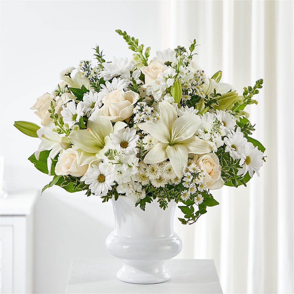 Uplifting Urn Arrangement – White Eagle Flowers, Chicago IL