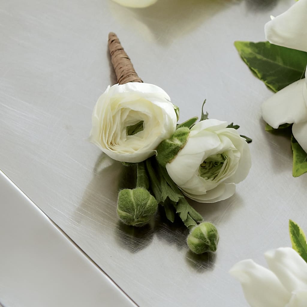 White Ranunculus Boutonniere – White Eagle Flowers, Chicago IL