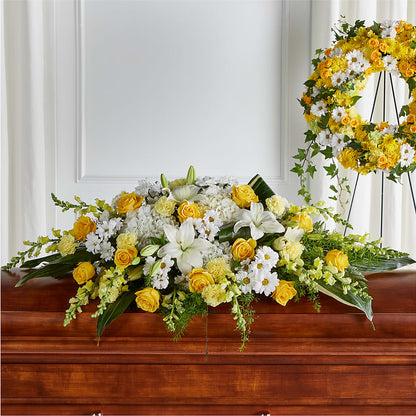 Golden Harmony Casket Spray –  White Eagle Flowers, Chicago IL