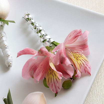Pink Peruvian Lily Boutonniere –  White Eagle Flowers, Chicago IL