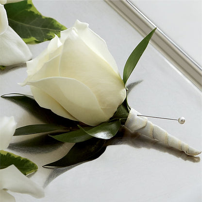 White Rose Boutonniere –  White Eagle Flowers, Chicago IL